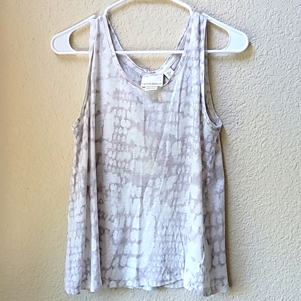 White and tan 100% linen top